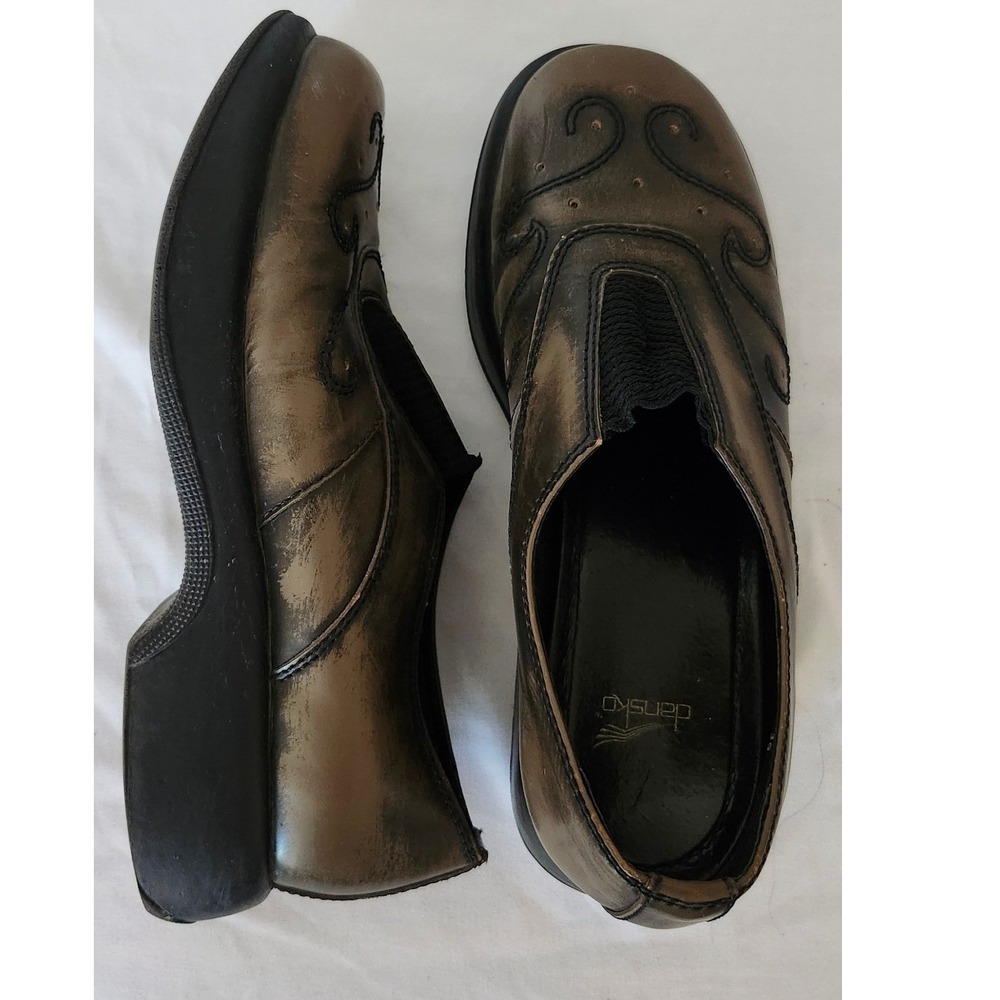 Vintage Dansko Clogs 39 Bronze Leather Chunky Loafers Y2K 90s Style